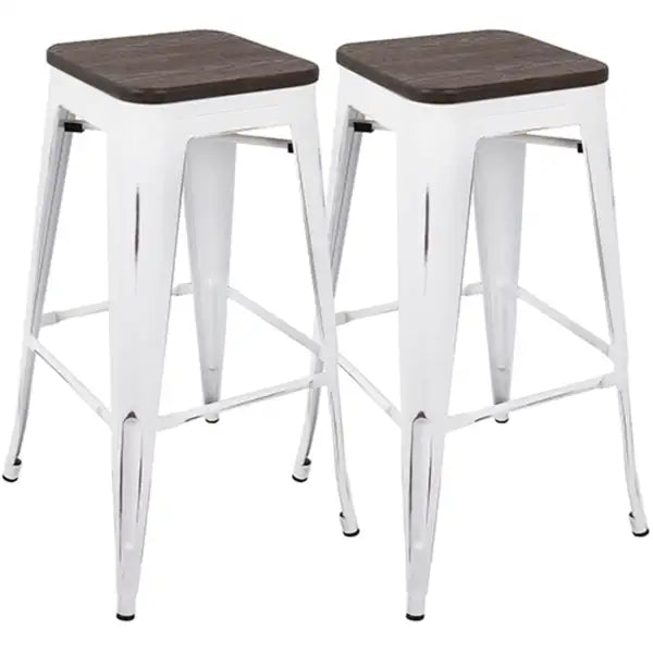 LumiSource Oregon Industrial Stackable Barstools - Vintage White & Espresso - Set of 2