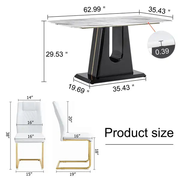 Modern Dining Table Set with Imitation Marble Top & Comfortable Chairs - Living & Dining Room - Minihomy