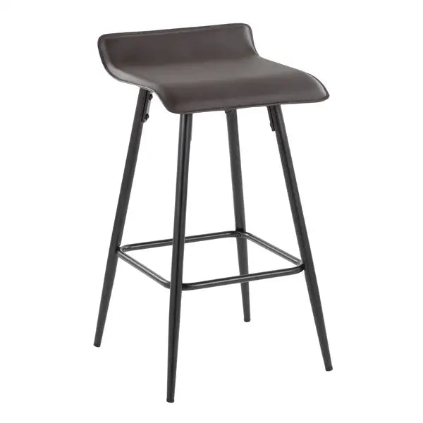 LumiSource Ale Black Steel Counter Stools (Set of 2) - 26" Espresso Faux Leather