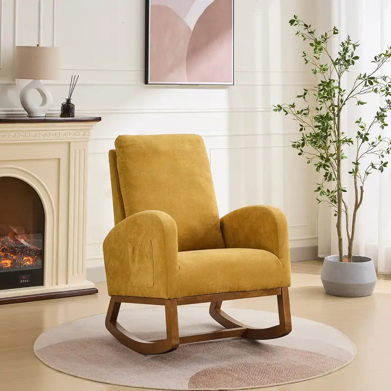 Mustard Rocking Chair - 27.2" Nursery Glider with Side Pocket