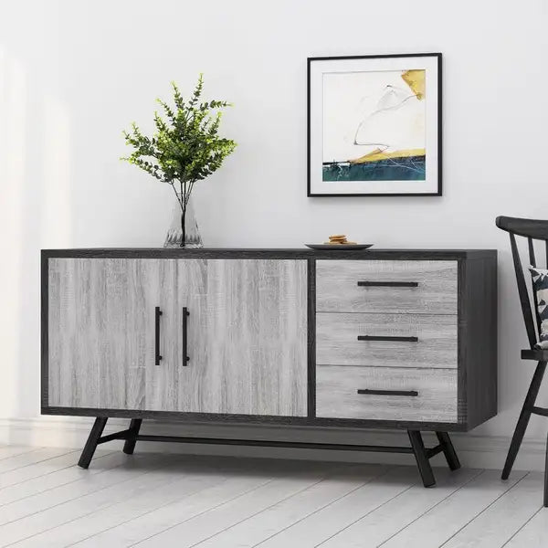 Large Sideboard with Storage & Drawers - Modern Farmhouse Style