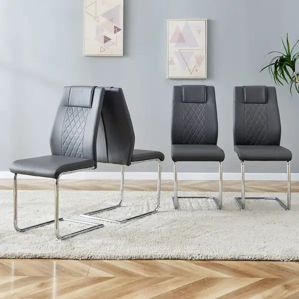 Modern Dining Chairs Set of 4, Faux Leather Padded Seat, Metal Legs, Grey - Minihomy