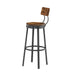 Industrial Bar Stools Set of 2 with Backrest - Rustic Brown, 29.5" High, Metal Frame - Minihomy