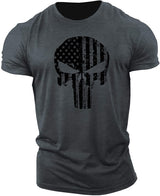 Men's Skull Workout Short Sleeve T-shirt Cotton
