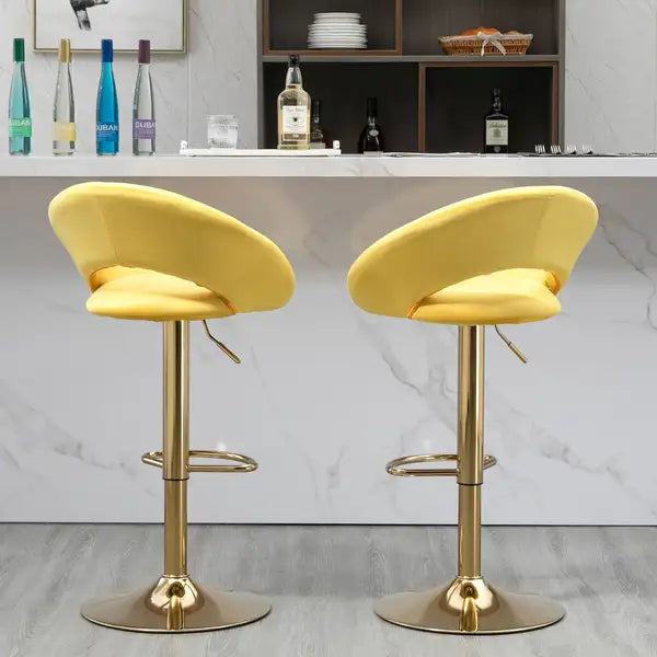 Yellow Velvet Swivel Bar Stools Set of 2 - Adjustable Counter Height Dining Chairs