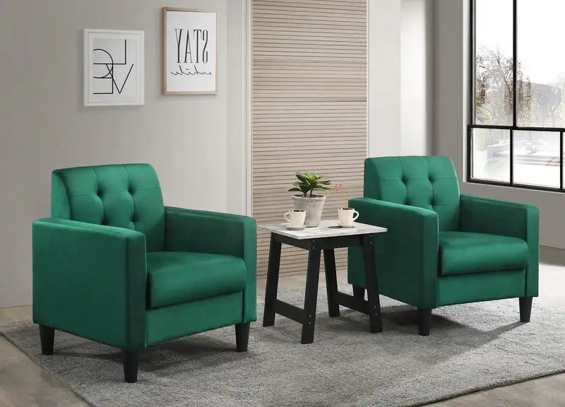 Green Velvet Armchair & End Table Living Room Set