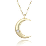 Crescent Zircon Necklace - Golden Zircon Moon Pendant