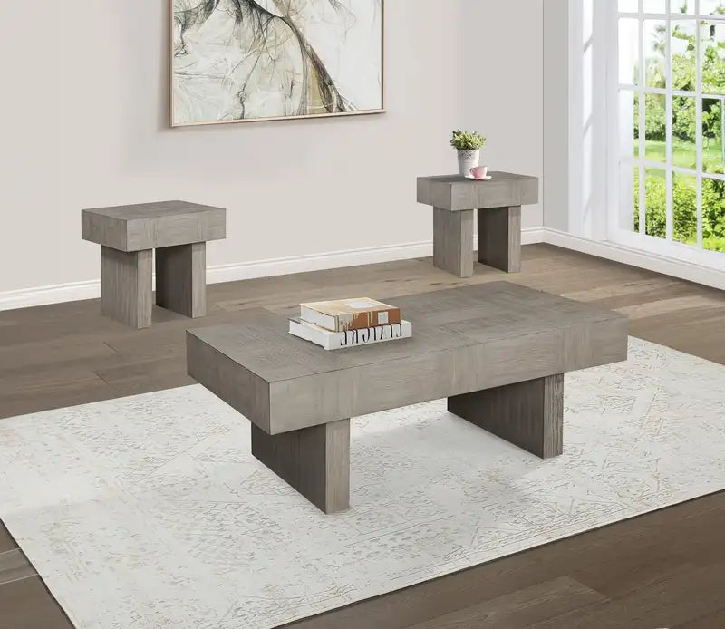 Contemporary Brown & Gray 3-Piece Wood Coffee & End Table Set