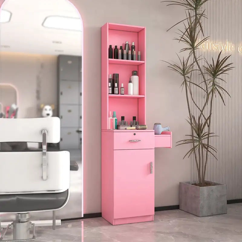 Pink Modern Hair Styling Station with Multi-Layer Storage