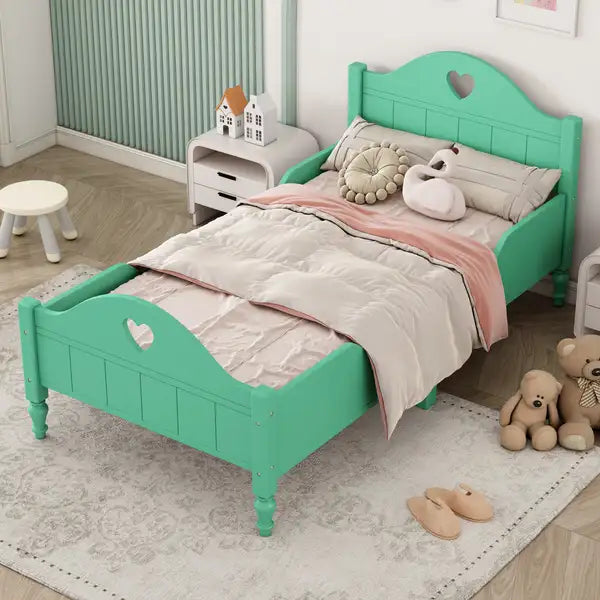 Twin Toddler Bed with Side Rails, Princess Headboard, Seasoft Green - Kids' Beds