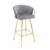 26 Inch Velvet Bar Stools Set of 2, Chrome Footrest, Gold Legs, Gray - Minihomy