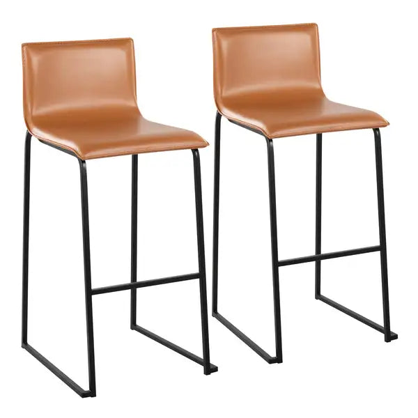 LumiSource Mara Barstools - Set of 2, Black Steel & Camel Faux Leather