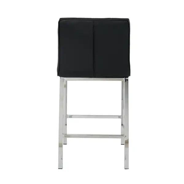 Black PU Leather Counter Stools, Set of 2, Modern Design, Electroplated Legs - Minihomy