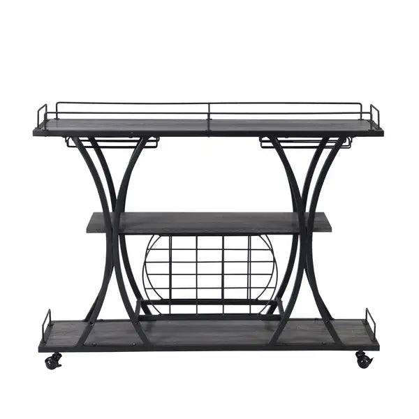 Industrial Bar Cart Kitchen Bar&Serving Cart for Home with Wheels 3 -Tier Storage Shelves - Minihomy