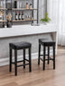 Black Counter Height Bar Stools (Set of 2) - Faux Leather, Backless, Farmhouse Style, 29" - Minihomy