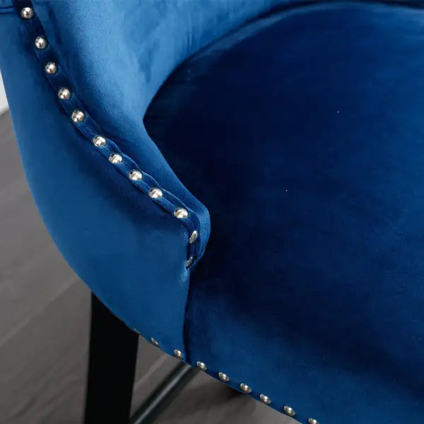 Blue Velvet Wingback Barstools with Nailhead Trim - Set of 2 (SW1824BL) - Minihomy