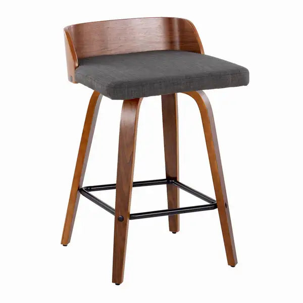 LumiSource Maya Walnut Counter Stools - Set of 2, Swivel, Mid-Century Modern