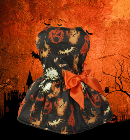 Halloween Small Dog Clothes Pet Dress Pumpkin Print Dress Chihuahua Yorkie Mesh Dress