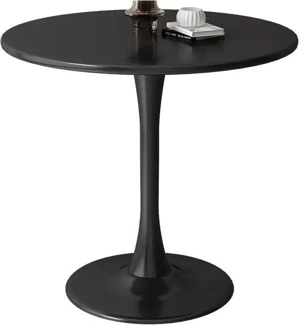 24 Inch Black Round Table - Modern Dining & Coffee Table with Steel Base - Minihomy