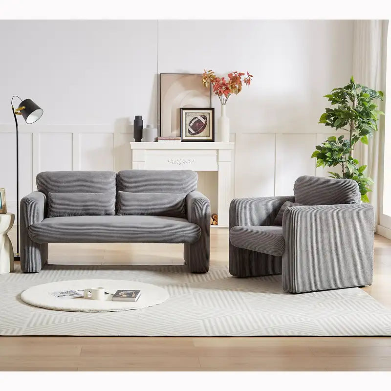 60" Corduroy Sofa & Loveseat Set - Modern Apartment Living Room Furniture