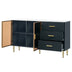 Modern Sideboard Buffet Cabinet with Marble Top & Amber Glass Doors (Navy Blue) - Gold Legs & Handles - Minihomy