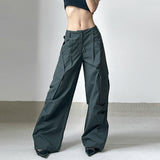 Crumpled Design Irregular Pockets Loose Wide Leg Trousers - Casual Mopping Pants