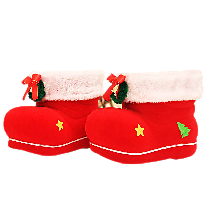 Large Christmas Red Flocking Candy Boots - Minihomy