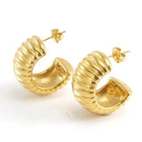 18K Stainless Steel Wide Stripe C-Shaped Earrings for Women - Hypoallergenic & Trendy