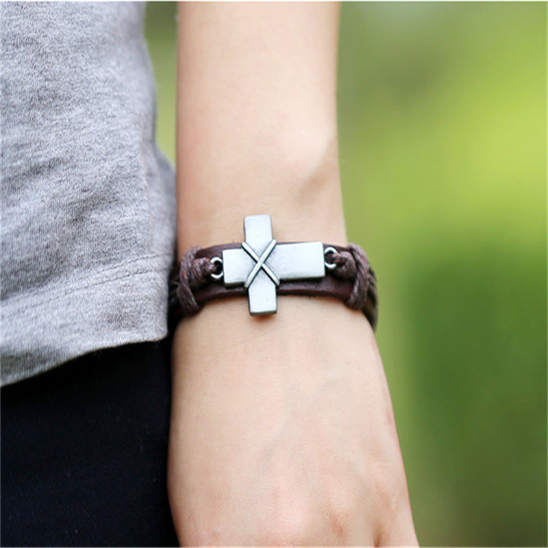 Brown Leather Cross Bracelets - Minihomy