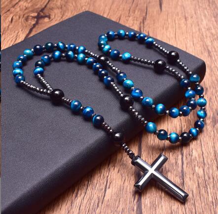 Natural Stone Cross Pendant Necklace