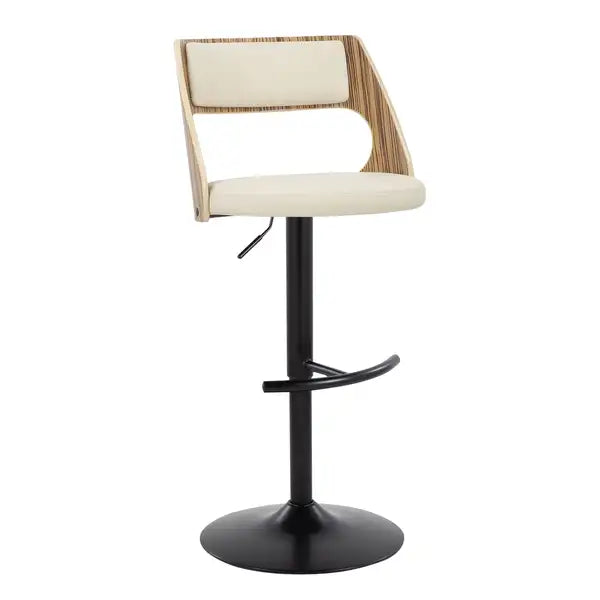 LumiSource Cecina Bar Stools - Set of 2, Adjustable Swivel, Zebra Wood & Faux Leather