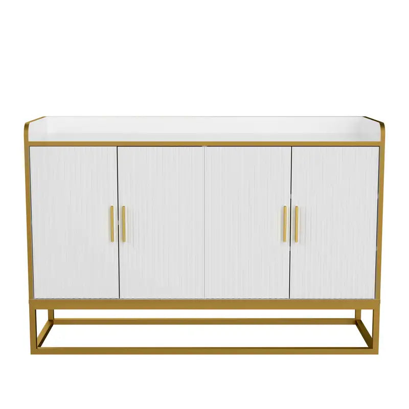 White Gloss Kitchen Buffet Cabinet with Metal Legs - Modern Storage