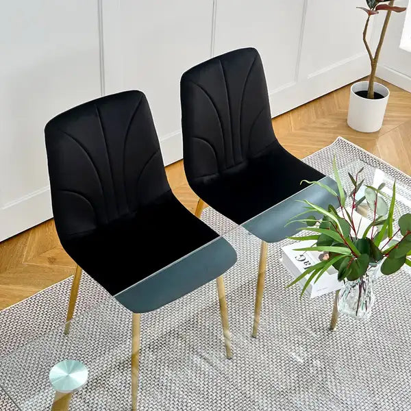 Modern Black Dining Chairs Set of 4, Simple Luxury Home Bedroom Stool with Gold Metal Legs - Minihomy