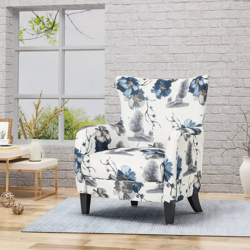 Vintage White & Blue Club Chair - Stylish & Comfortable Upholstered Armchair