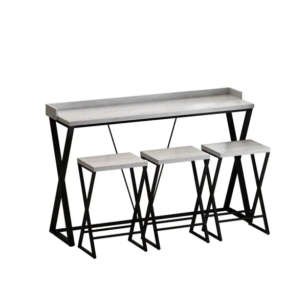 Modern Kitchen Dining Table Set with 3 Stools & X-Shaped Legs - Gray, Easy Assembly - Minihomy