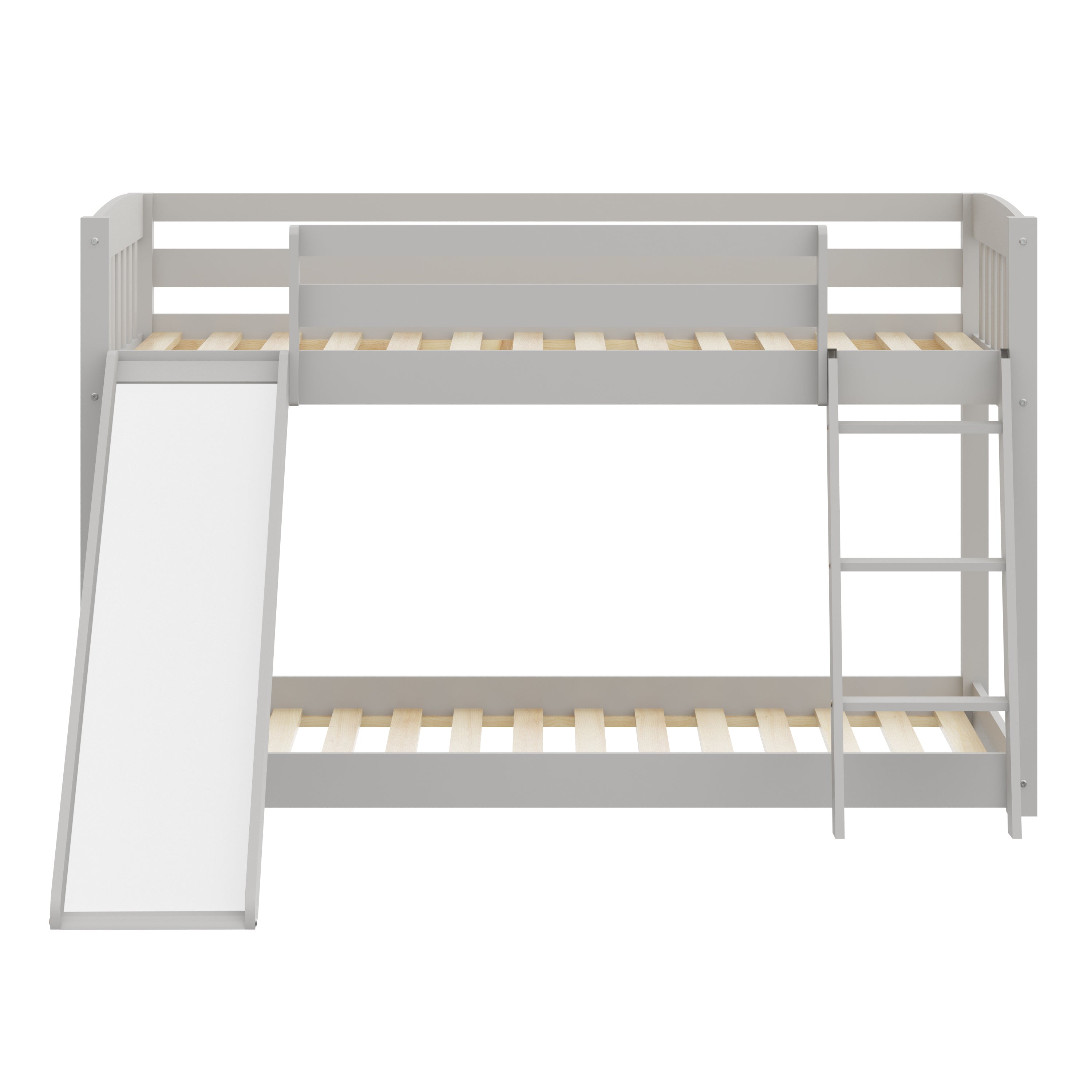 Twin Over Twin Bunk Bed with Slide & Stairs - Solid Wood - Grey - Kids Bunk Beds