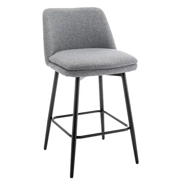 Grey Linen Swivel Bar Stools Set of 2, 25.6" Seat Height, Counter Height, Upholstered with Back, Metal Legs - Minihomy