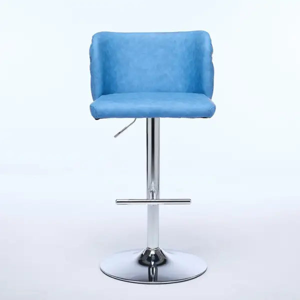 Blue Swivel Barstools Set of 2 - Adjustable Height, Chrome Base, Tufted PU Leather - Minihomy