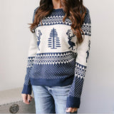 Christmas Sweater Cute Elk Geometric Print Knitted Sweater Women Winter Tops Clothes