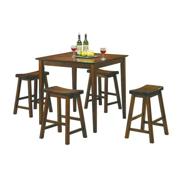 Cherry Wood Saddle Seat Stools (Set of 2) - 18" Height Dining Chairs - Minihomy