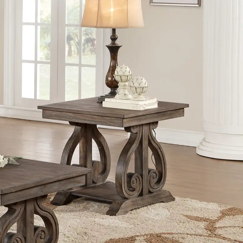 Dark Oak End Table with Shelf | Wooden Living Room Side Table