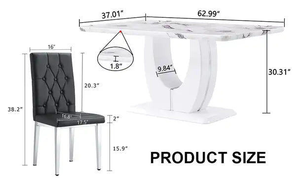 Modern White Marble Dining Table & Chair Set - Rectangular, Soft Cushions - F-1280 - Minihomy