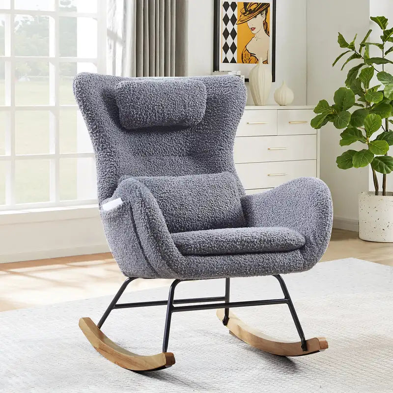 Modern Rocking Chair for Nursery - High Backrest Comfort