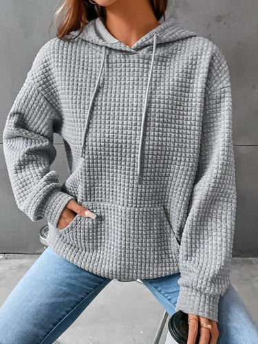 Waffle Hoodie Women's Sports Sweatshirt Casual Long Sleeve Tops