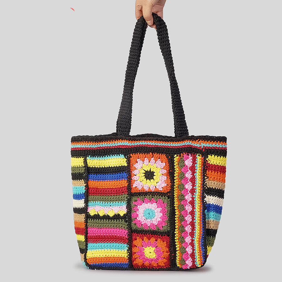 Vintage Floral Wool Woven Bag - Women's Ethnic Style Handmade Crochet