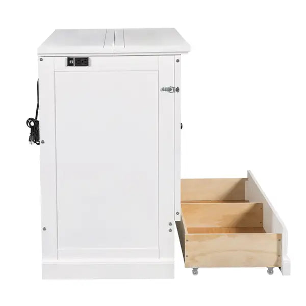 Pine Murphy Bed with Charging Station, Storage & Cube Cabinet - Full, White - Minihomy