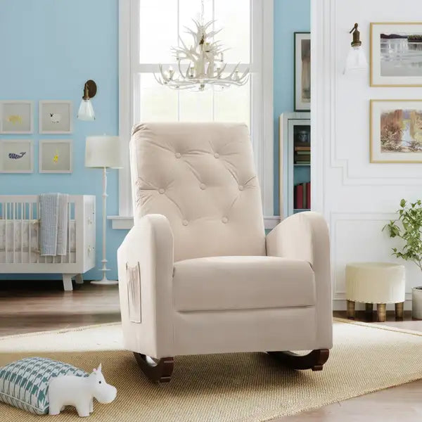 Modern Baby Nursery Rocking Chair - High Back, Padded Seat