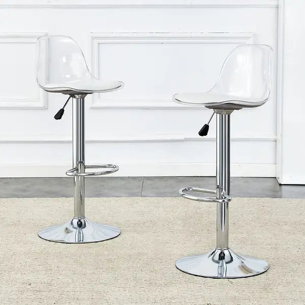 Modern Bar Stools Set of 2 | Swivel & Adjustable Height | PU Seats & PET Backrest - Bar, Restaurant, Counter Seating - Minihomy