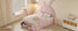 Full Size Upholstered Rabbit Bed with Storage Stools, Pink Velvet Platform Bed with Ears Headboard - Minihomy