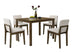 5 Piece Dark Walnut Dining Set with Beige Fabric Chairs - Rubberwood Veneer - Minihomy